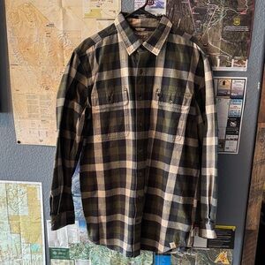 Carhartt Black, Cream, and Tan Plaid Flannel - Size LT